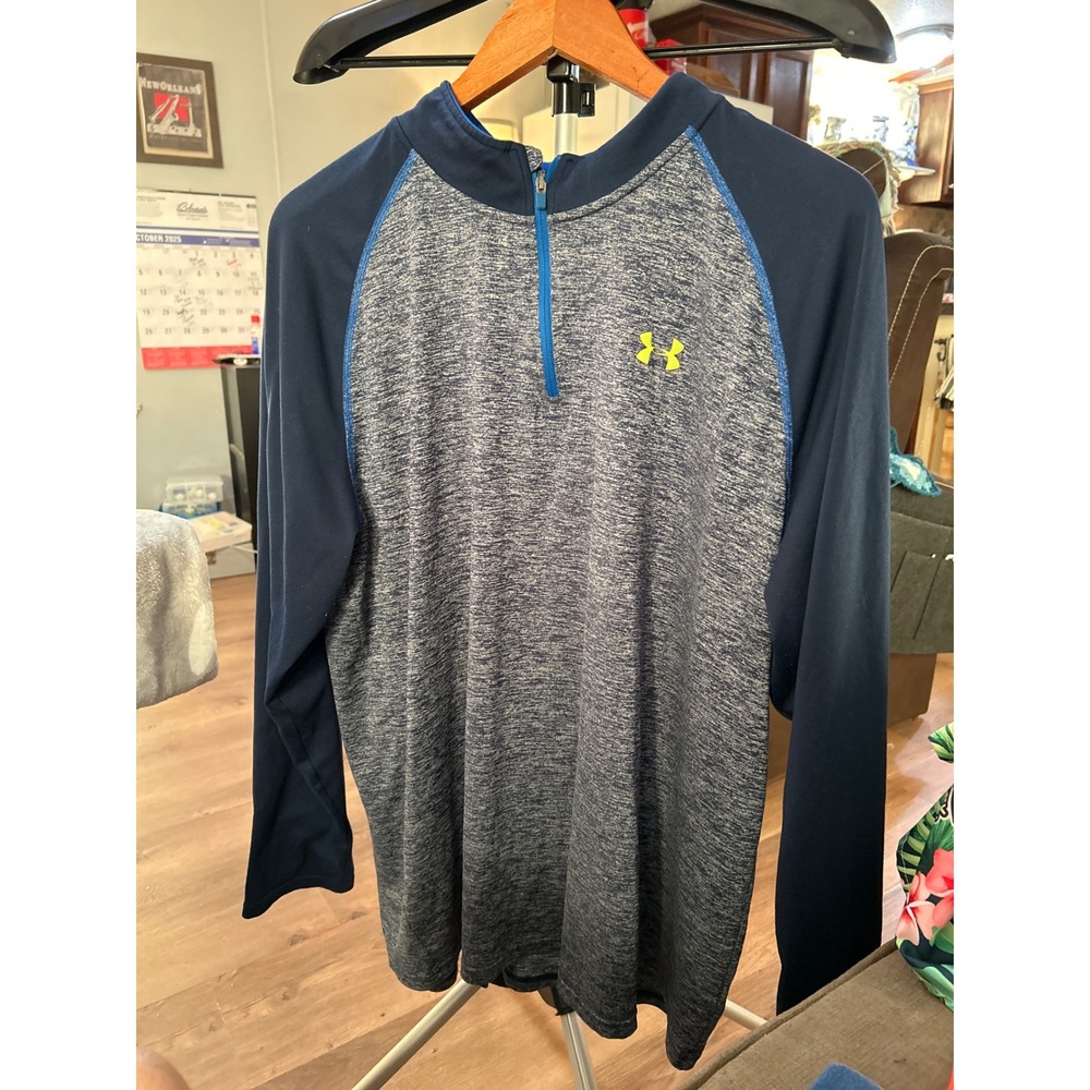Under Armour 2XL Mens Long Sleeve Gray Blue Pullover‎ Training Top Shirt